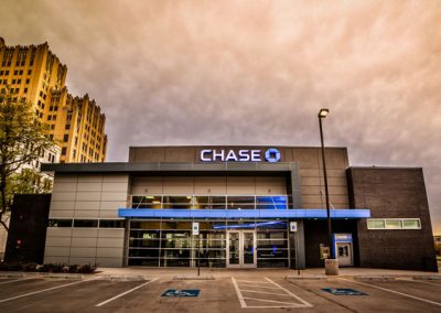 This modern-style Chase Bank sits in the heart of downtown Oklahoma City. It is a nearly 4,000- sq. ft. building, consisting of retail space on top of an existing 21,000 sq. ft. basement
